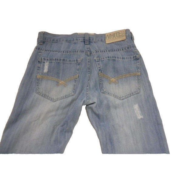 White‎ Tag Jeans Mens 34x32 Blue Denim Straight Mid Rise Light Wash Distressed - Picture 5 of 16